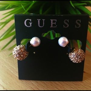 🌸 New Guess Earrings Peal,Gold, Rhinestone